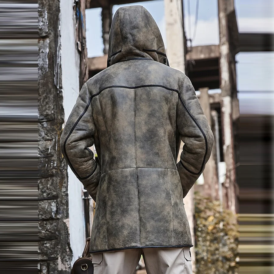 Mens fashion sheepskin leaher jacket coat