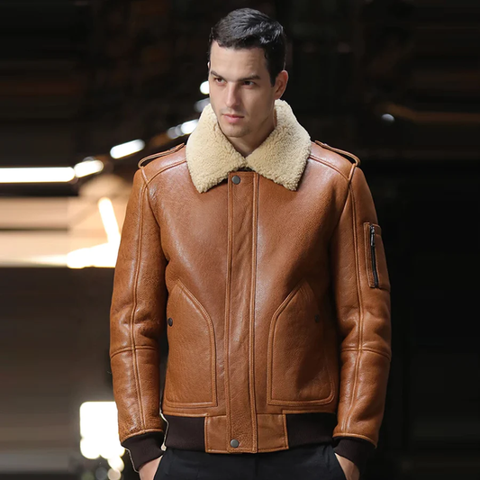Mens b3 flight airforce sheepskin leather jacket