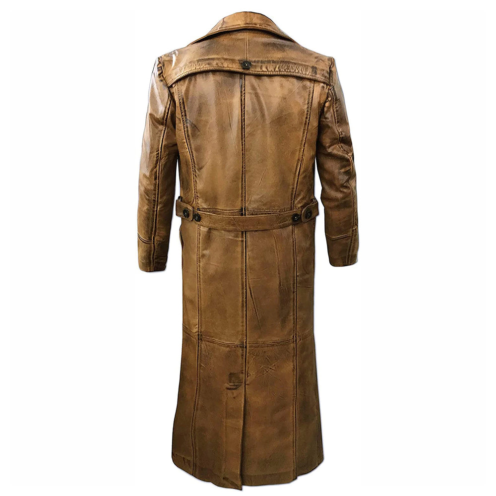 Mens Full Length Leather Duster Coat For Men, Mens Distressed Trench Leather Coat, Genuine Leather Trench Coat